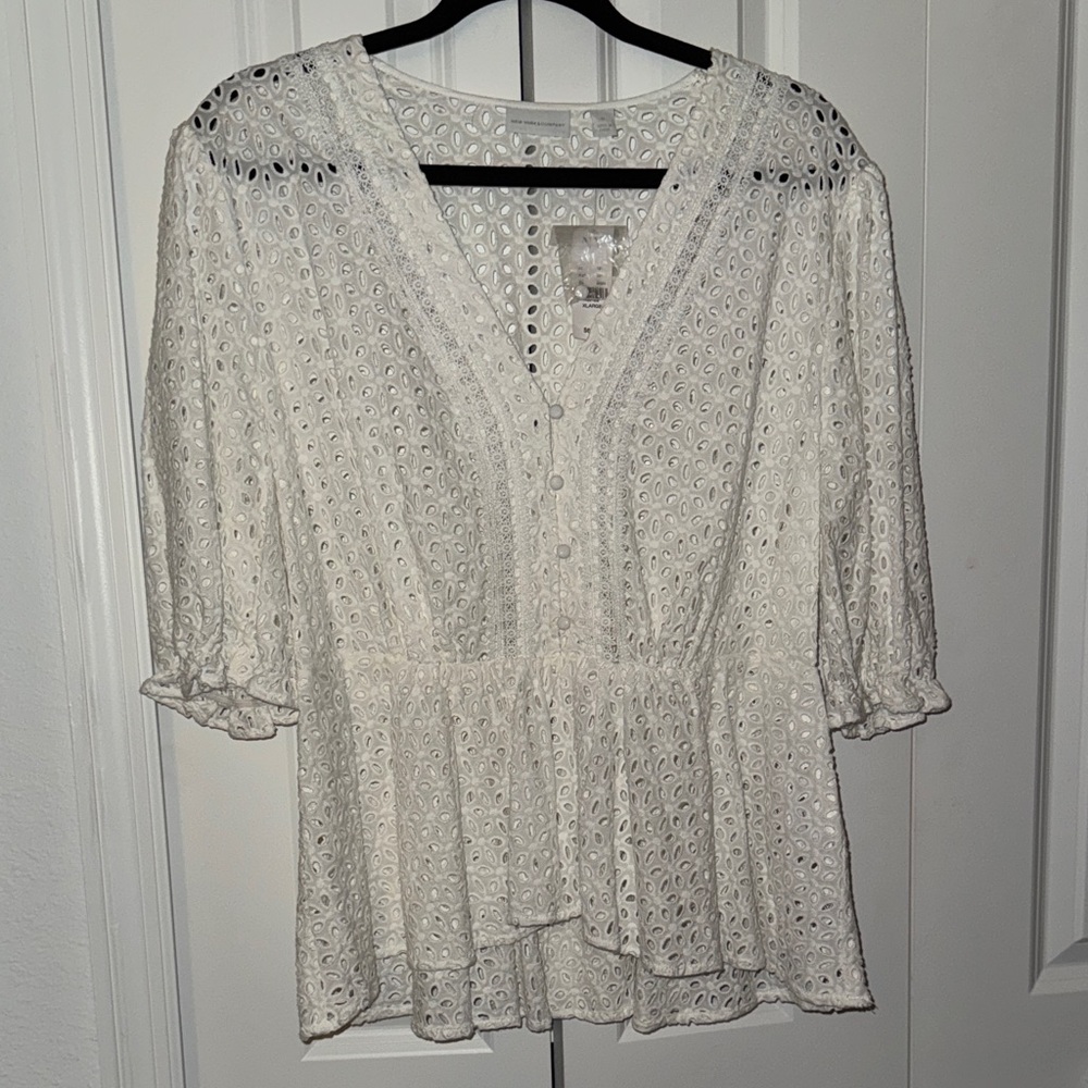 New York & Company White Eyelet Blouse